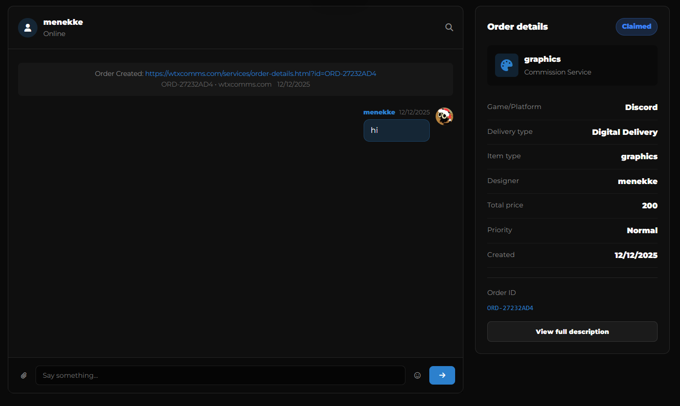 WTX Commissions Ordering System
